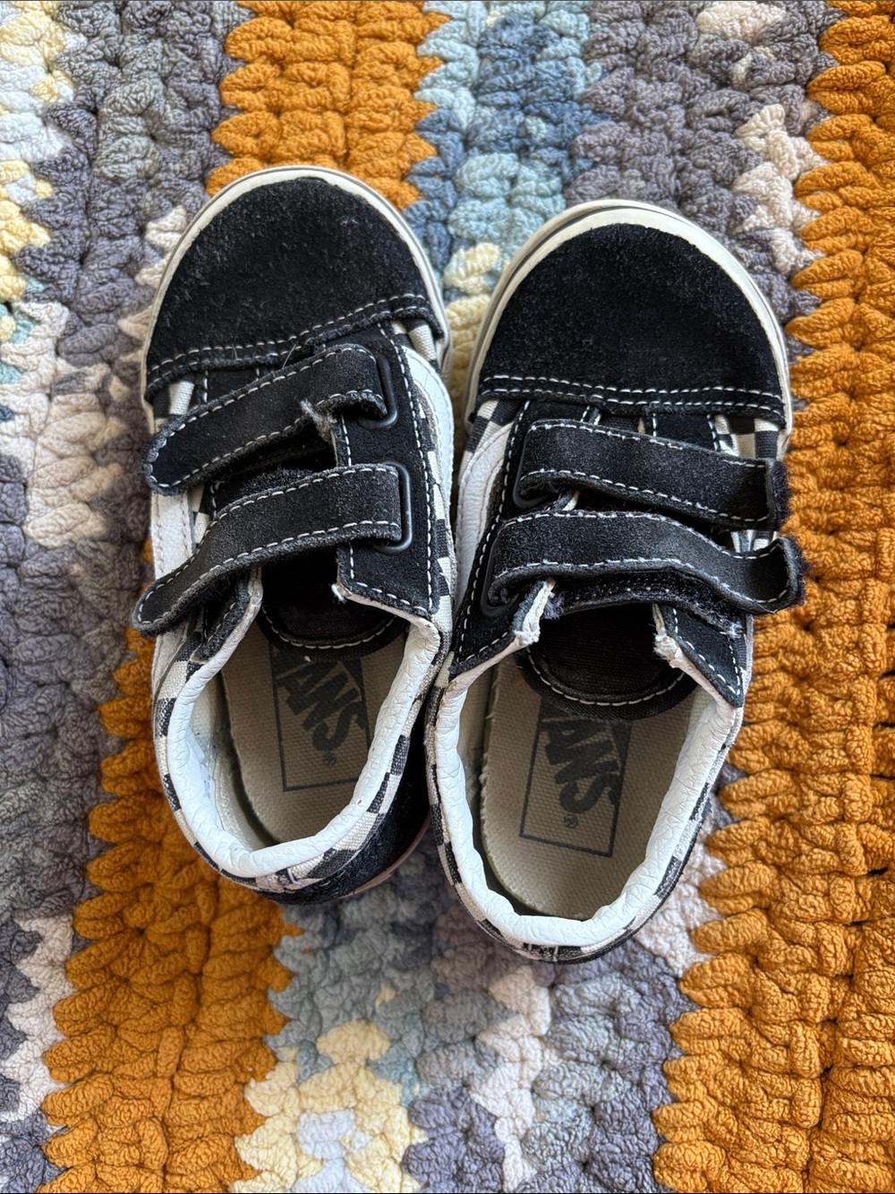 Vans Kids Black and White Checkerboard Velcro Low-Top Sneakers
